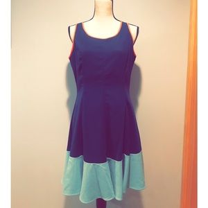 Bar III Flounce Dress Navy/Mint Green/Orange (L)